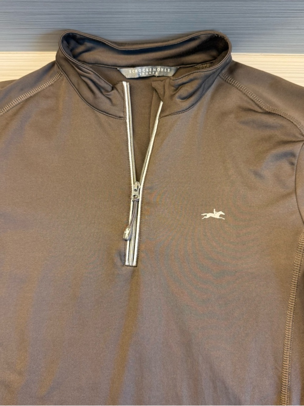 Brown Quarter-Zip Equestrian Pullover with Schockemohle Logo